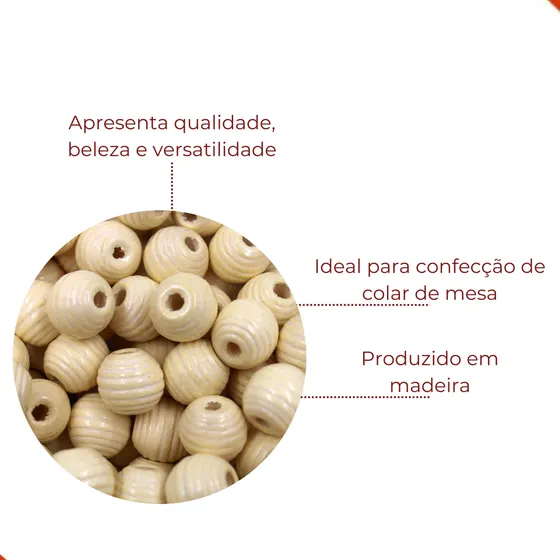 Bola Frisada Passante 14Mm Em Madeira Com 500G