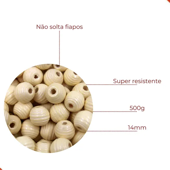 Bola Frisada Passante 14Mm Em Madeira Com 500G