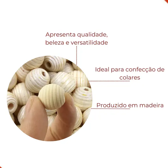 Bola Frisada Passante 16Mm Em Madeira Com 500Gr