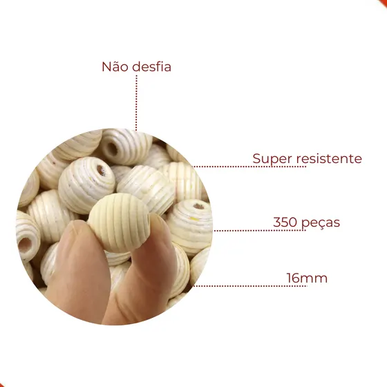 Bola Frisada Passante 16Mm Em Madeira Com 500Gr