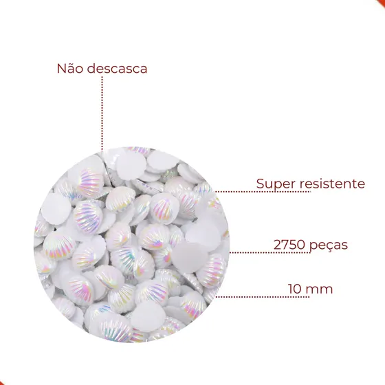 Aplique Concha Do Mar 10Mm Em Resina Com 200 Pecas