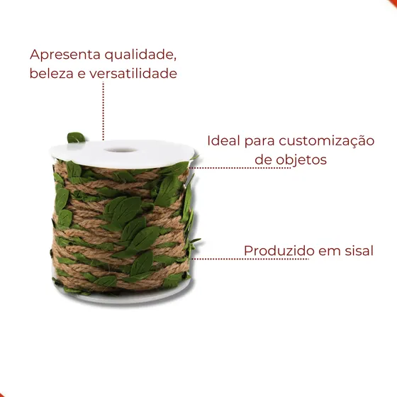Fita Fio De Sisal Com Folhas 10M