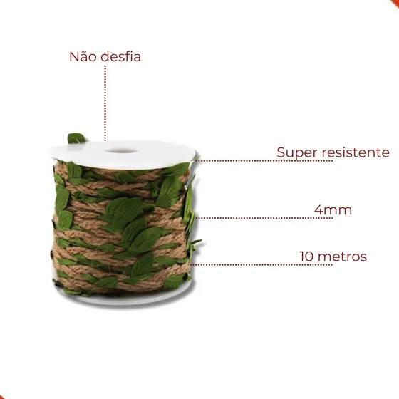Fita Fio De Sisal Com Folhas 10M