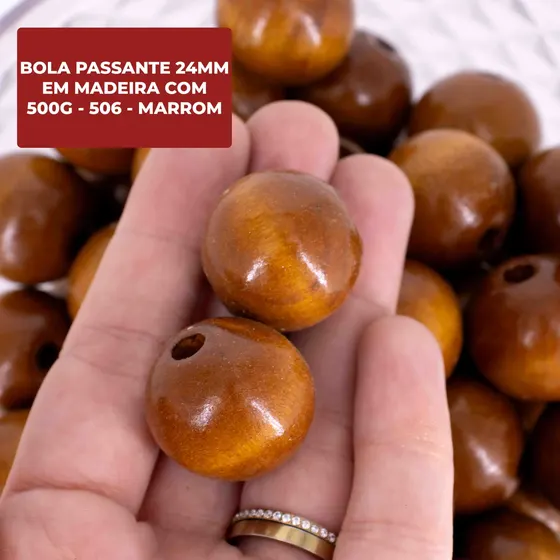 Bola Passante 24Mm Em Madeira Com 500G