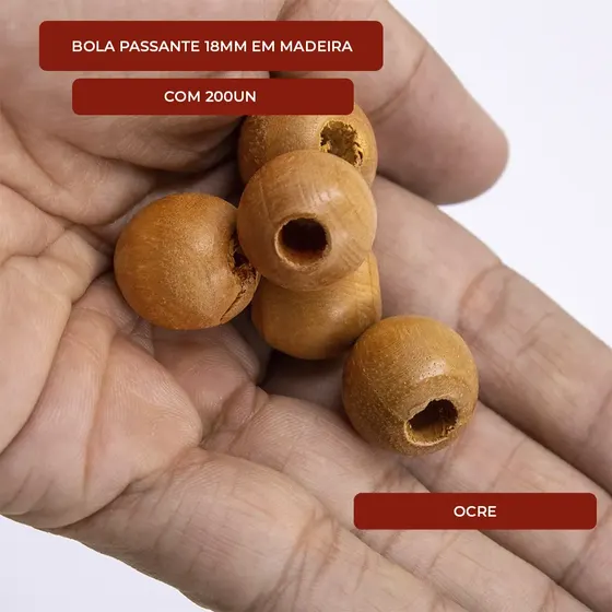 Bola Passante 18Mm Em Madeira Com 200Un