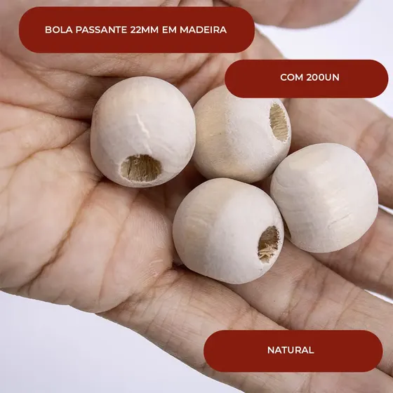 Bola Passante 22Mm Em Madeira Com 200Un