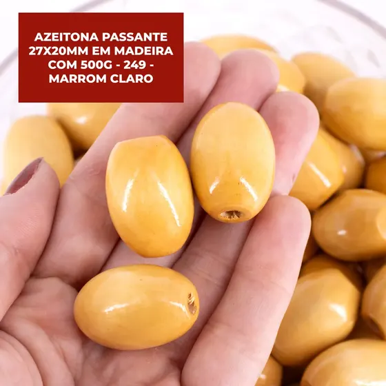Azeitona Passante 27X20Mm Em Madeira Com 500G