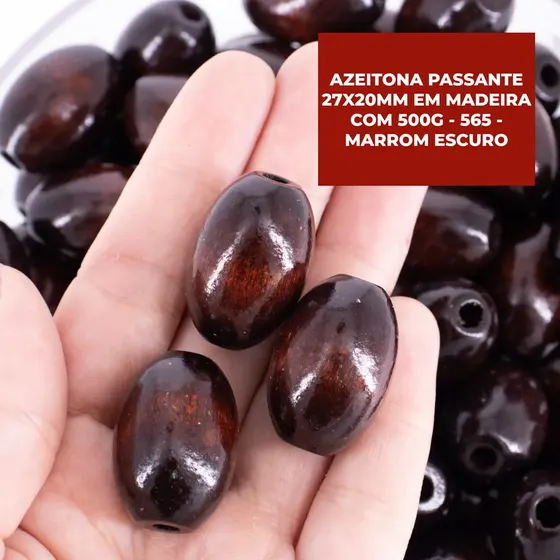 Azeitona Passante 27X20Mm Em Madeira Com 500G