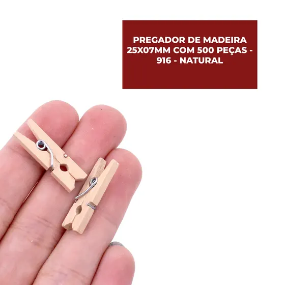 Mini Pregador De Madeira 25X07Mm Com 500 Unidades