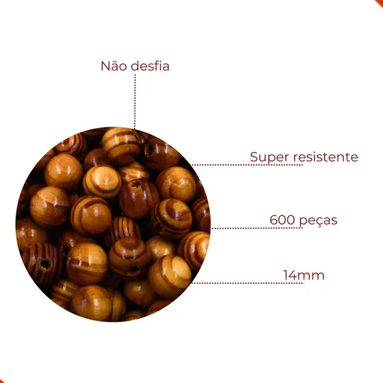Bola Mesclada De Madeira 14Mm Com 500Gr