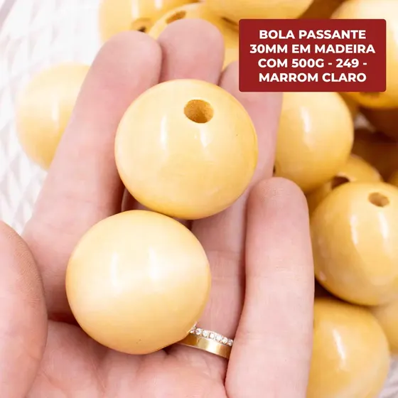 Bola Passante 30Mm Em Madeira Com 500G