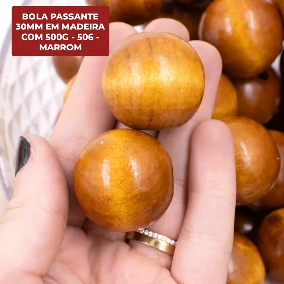 Bola Passante 30Mm Em Madeira Com 500G