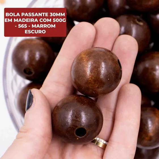 Bola Passante 30Mm Em Madeira Com 500G