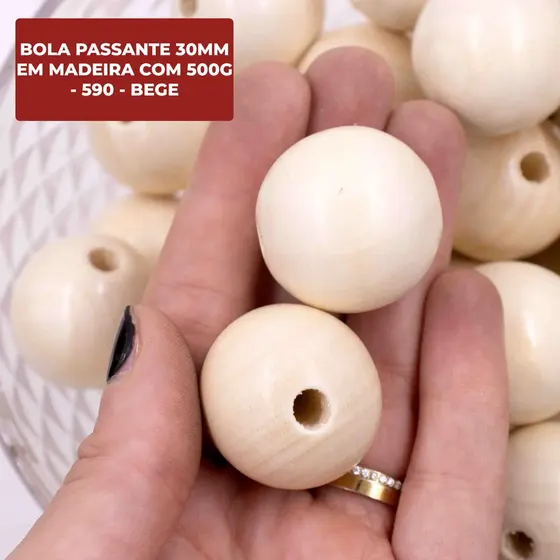 Bola Passante 30Mm Em Madeira Com 500G