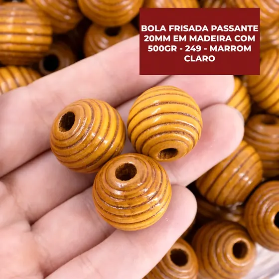 Bola Frisada Passante 20Mm Em Madeira Com 500Gr