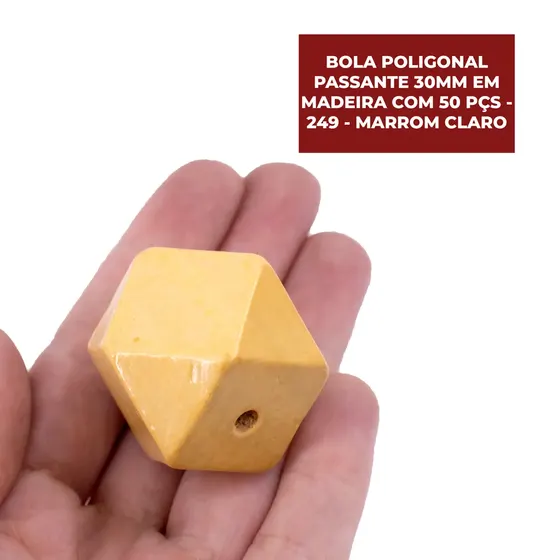 Bola Poligonal Passante 30Mm Em Madeira Com 50 Pecas