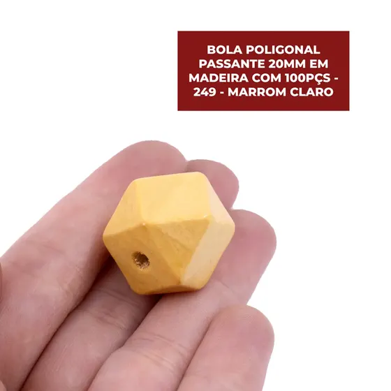 Bola Poligonal Passante 20Mm Em Madeira Com 100 Pecas