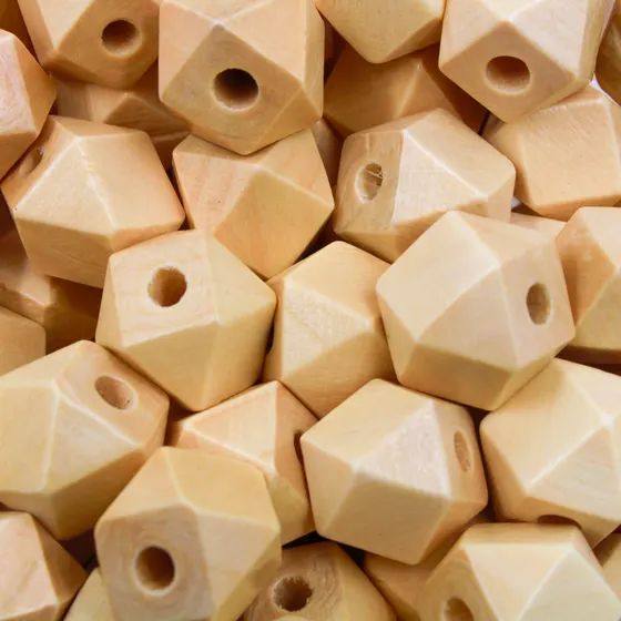 Bola Poligonal Passante 14Mm Em Madeira Com 100Pcs