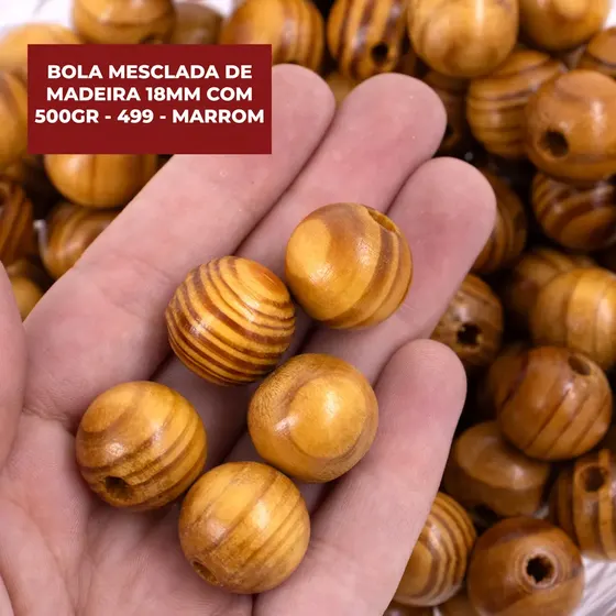 Bola Mesclada De Madeira 18Mm Com 500Gr
