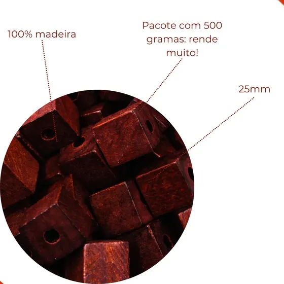 Quadrado Passante 25Mm Em Madeira Com 500G