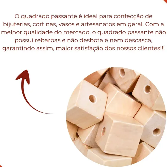 Quadrado Passante 25Mm Em Madeira Com 500G