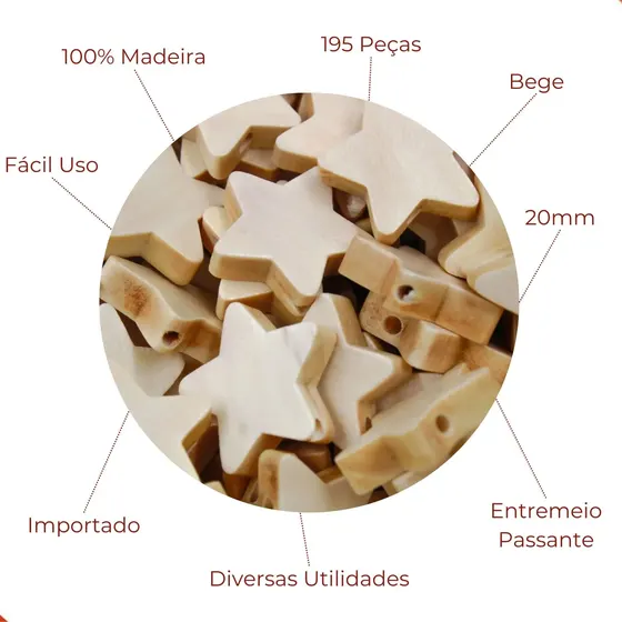 Estrela De Madeira 20Mm Com 200 Pecas