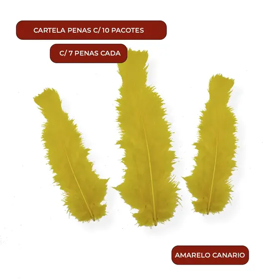 Cartela Penas C/ 10 Pacotes C/ 7 Penas Cada - Amarelo Canario
