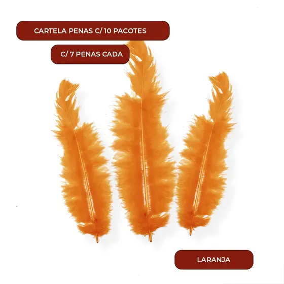Cartela Penas C/ 10 Pacotes C/ 7 Penas Cada - Laranja