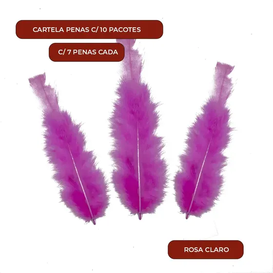 Cartela Penas C/ 10 Pacotes C/ 7 Penas Cada - Rosa Claro