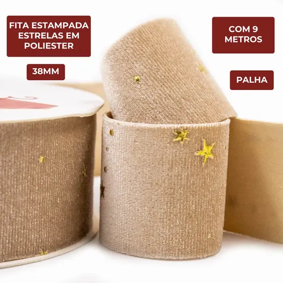 Fita Estampada Estrelas 38Mm Em Poliester Com 9 Metros D5