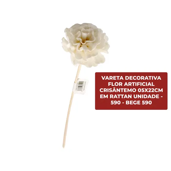 Vareta Decorativa Flor Artificial Crisantemo 05X22Cm Em Rattan Com 06 Unidades