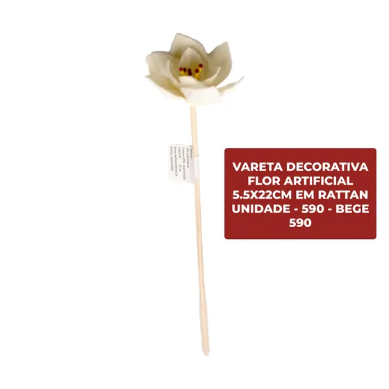 Vareta Decorativa Flor Artificial 5.5X22Cm Em Rattan Com 06 Unidades