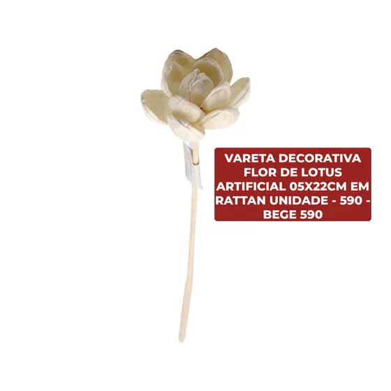 Vareta Decorativa Flor De Lotus Artificial 05X22Cm Em Rattan 06 Unidades
