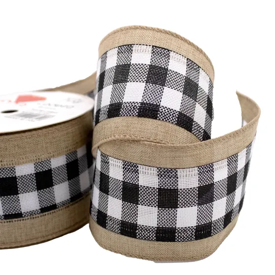Fita Xadrez Com Borda De Juta 63Mm Com 9 Metros - Preto E Branco
