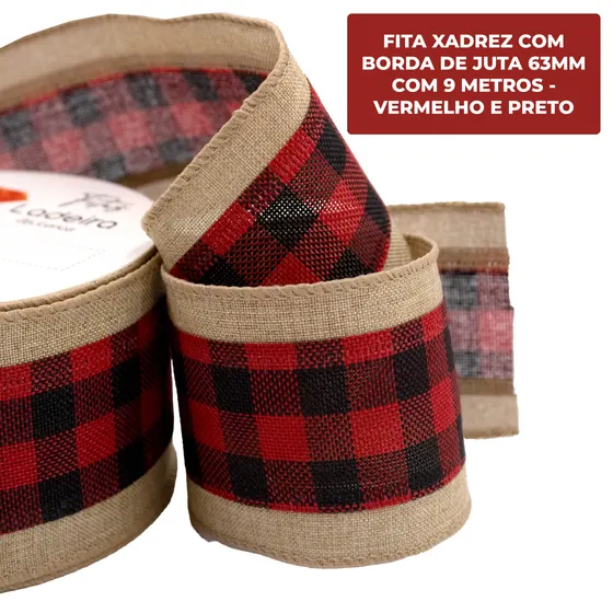 Fita Xadrez Com Borda De Juta 63Mm Com 9 Metros - Vermelho E Preto