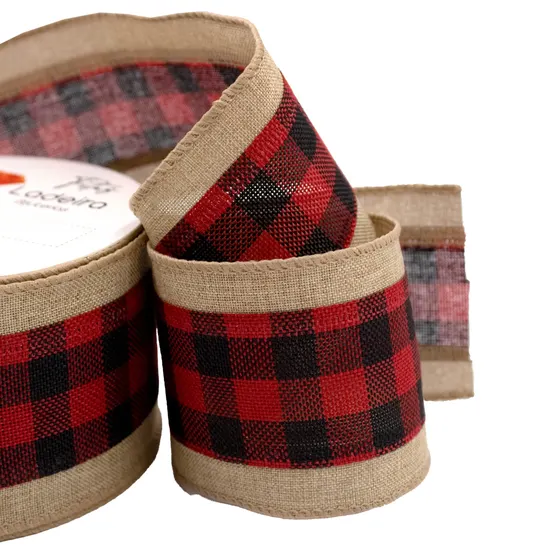 Fita Xadrez Com Borda De Juta 63Mm Com 9 Metros - Vermelho E Preto