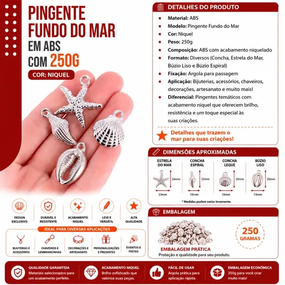 Pingente Fundo Do Mar Em Abs Com 250G - Niquel