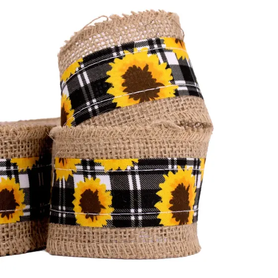 Fita Estampa Chita Floral Com Borda De Juta 60Mm Com 10 Metros - Colorido E Preto