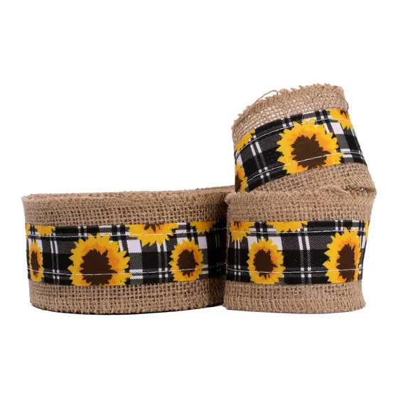 Fita Estampa Chita Floral Com Borda De Juta 60Mm Com 10 Metros - Colorido E Preto