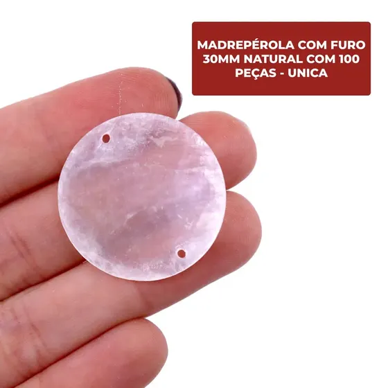 Madreperola Com Dois Furo 30Mm Natural Com 100 Pecas