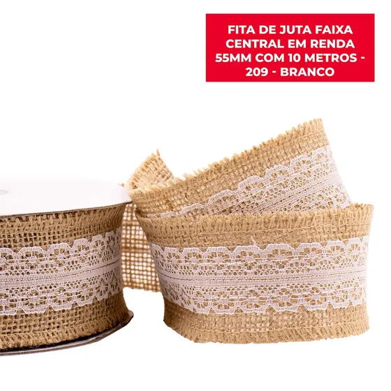 Fita De Juta Faixa Central Em Renda 55Mm Com 10 Metros