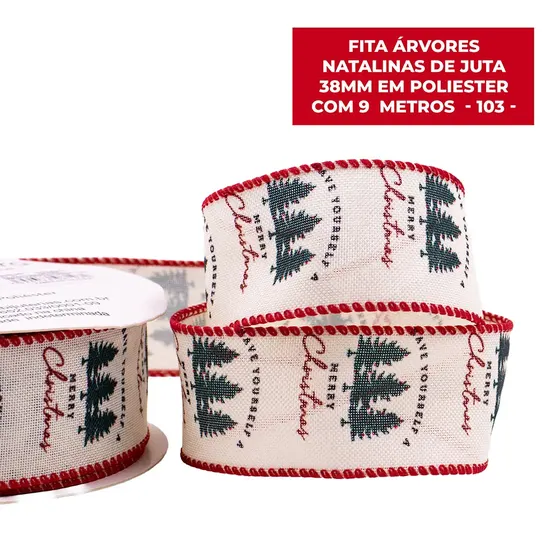 Fita Arvores Natalinas De Juta 38Mm Em Poliester Com 9 Metros