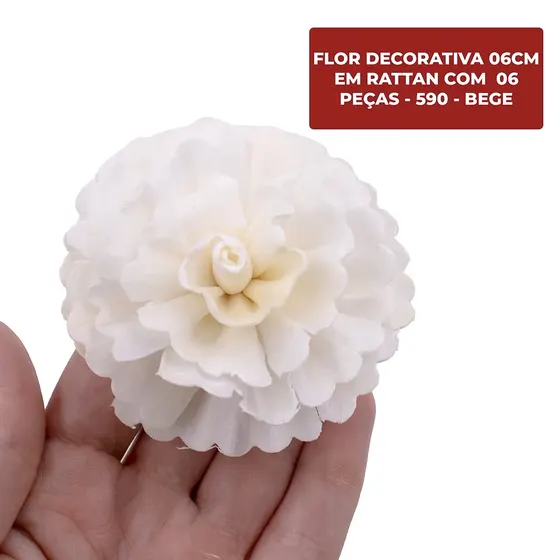 Flor Decorativa 06Cm Em Rattan Com 06 Pecas