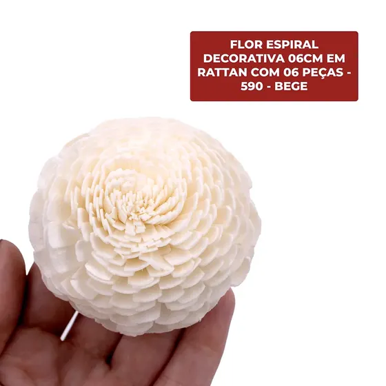 Flor Espiral Decorativa 06Cm Em Rattan Com 06 Pecas