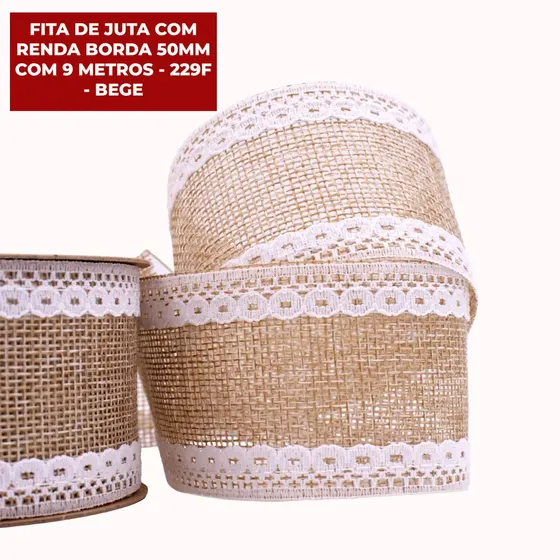 Fita De Juta Com Renda Borda 50Mm Com 9 Metros