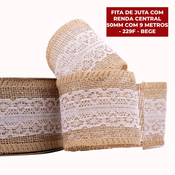 Fita De Juta Com Renda Central 50Mm Com 9 Metros