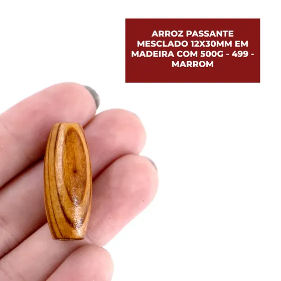 Arroz Passante Mesclado 12X30Mm Em Madeira Com 500G