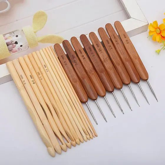 Kit Estojo Com Agulhas De Croche Em Bambu Com 20 Pecas
