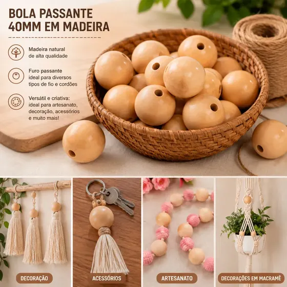 Bola Passante 40Mm Em Madeira Com 500G