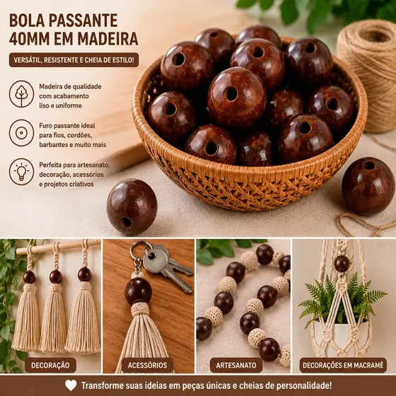 Bola Passante 40Mm Em Madeira Com 500G